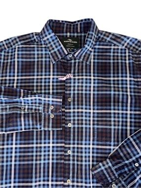 Rodd & Gunn Mens Shirt Cotton Blue Brown Plaid Long Sleeve Button Up Sz XL